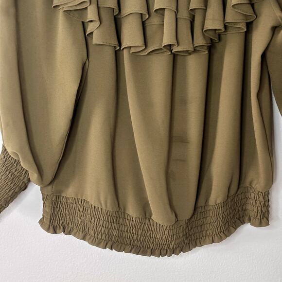 MISA Los Angeles Women’s Ruffle Off Shoulder Blouse Olive Green Size Small - Picture 4 of 16